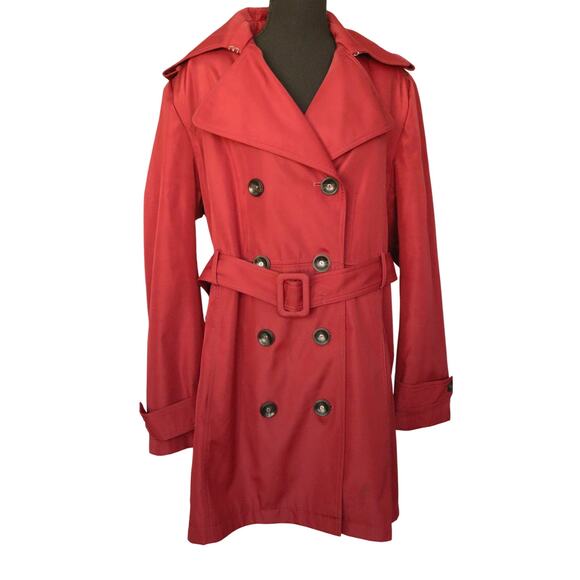 Calvin Klein Oxblood Red Trench Coat Belted Mid Length Double Breasted XL Womens - Picture 1 of 9